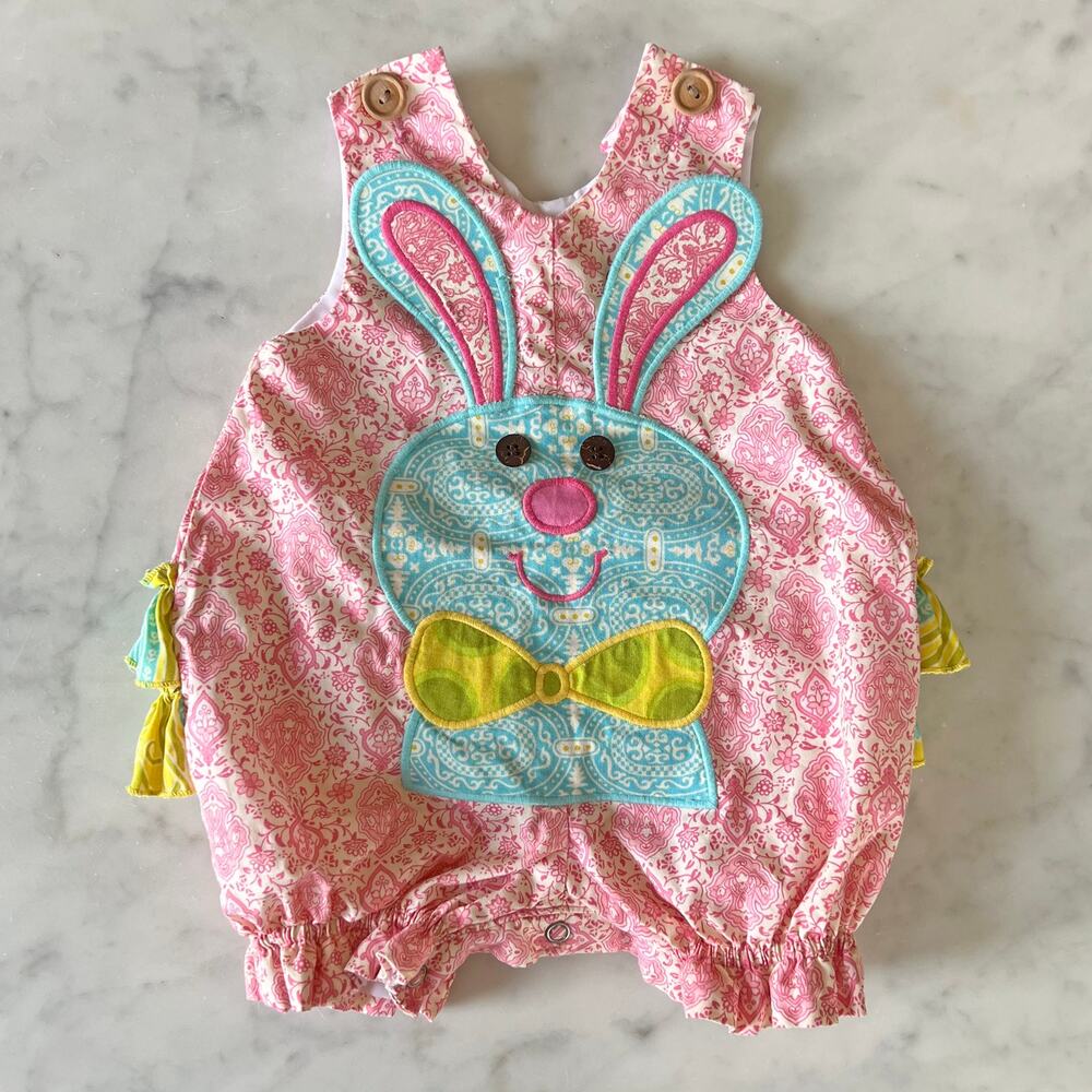 Baby Girl Easter Bunny Ruffle Bottom Sleeveless Onesie Romper by La Jenns / 6 M